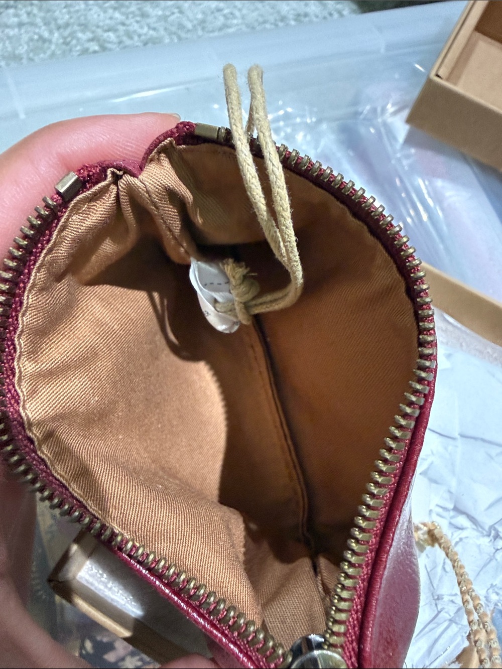 HOBO Burgundy Leather Zip Key Pouch with Gold Logo - Picture 9 of 10